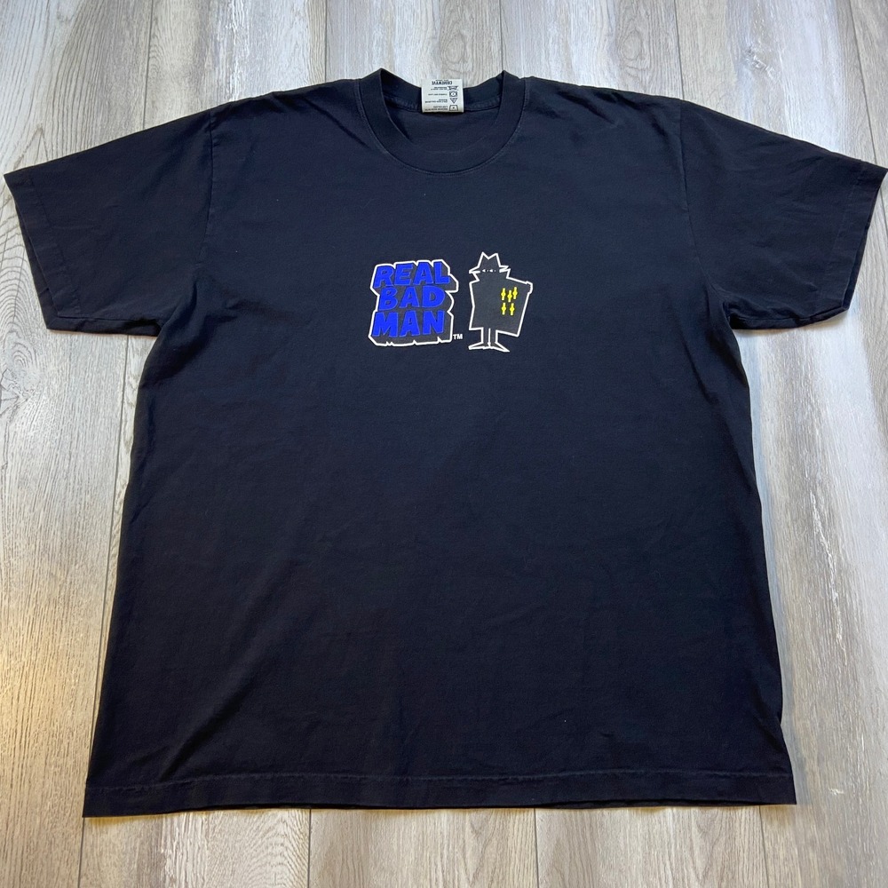 Real Bad Man Shirt Mens XL Black Logo Graphic Short Sleeve Men USA Made EUC